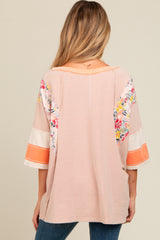 Peach Mixed Print Dolman Sleeve Maternity Top