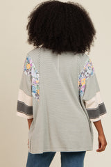 Grey Mixed Print Dolman Sleeve Top