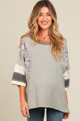 Grey Mixed Print Dolman Sleeve Maternity Top