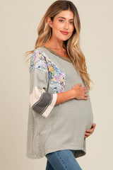 Grey Mixed Print Dolman Sleeve Maternity Top