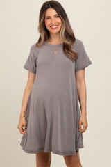 Mocha Solid T-shirt Maternity Mini Dress