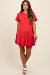 Red Heather Ribbed Cut Seam Maternity Dress