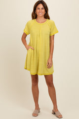 Yellow Heather Ribbed Cut Seam Maternity Dress