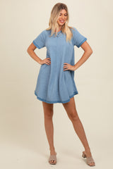 Light Blue Heather Ribbed Cut Seam Maternity Dress