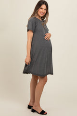 Charcoal Solid T-shirt Maternity Mini Dress