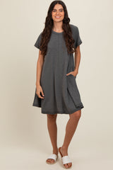 Charcoal Solid T-shirt Mini Dress