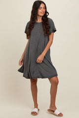 Charcoal Solid T-shirt Mini Dress