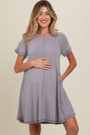 Grey Solid T-shirt Maternity Mini Dress