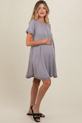 Grey Solid T-shirt Maternity Mini Dress