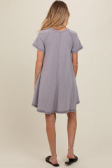 Grey Solid T-shirt Maternity Mini Dress