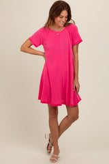 Hot Pink Solid T-shirt Maternity Mini Dress