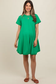 Green Solid T-shirt Maternity Mini Dress