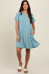 Light Blue Solid T-shirt Mini Dress