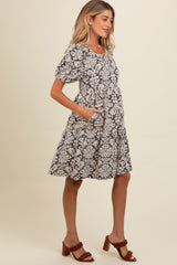 Black Jacquard Damask Print Maternity Dress