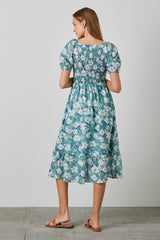 Jade Floral Smocked Midi Dress