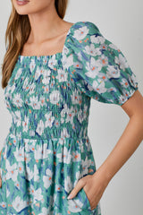 Jade Floral Smocked Midi Dress