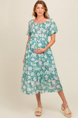 Jade Floral Smocked Maternity Midi Dress