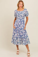 Periwinkle Floral Smocked Midi Dress