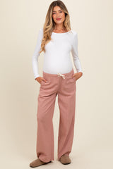 Pink Drawstring Checker Plaid Maternity Pants