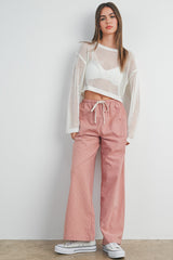 Pink Drawstring Checker Plaid Pants