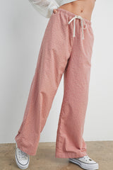 Pink Drawstring Checker Plaid Pants