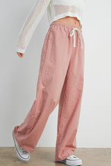 Pink Drawstring Checker Plaid Pants