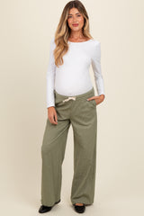 Olive Drawstring Checker Plaid Maternity Pants