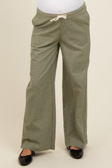 Olive Drawstring Checker Plaid Maternity Pants