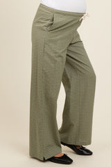 Olive Drawstring Checker Plaid Maternity Pants