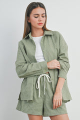 Olive Checker Plaid Button Down Maternity Shirt