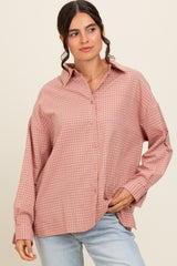 Pink Checker Plaid Button Down Maternity Shirt