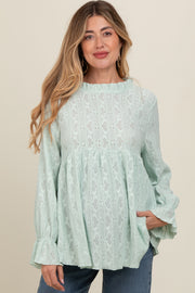 Mint Green Lace Ruffled Neck Maternity Top