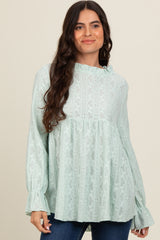 Mint Green Lace Ruffled Neck Maternity Top