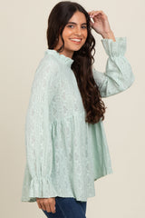 Mint Green Lace Ruffled Neck Top