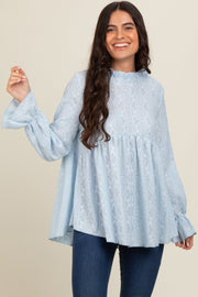 Light Blue Lace Ruffled Neck Top