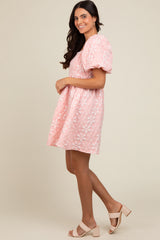 Blush Floral Embossed Puff Sleeve Dress