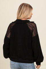 Black Crochet Detail Collared Pullover