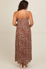 Rust Paisley Babydoll Cami Strap Maternity Maxi Dress