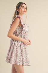 Pink Multi Floral Flutter Sleeve Mini Dress