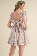 Pink Multi Floral Flutter Sleeve Mini Dress