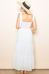 White Embroidered Eyelet Lace Maxi Dress