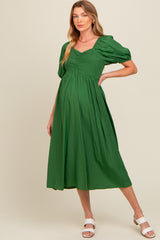 Forest Green Smocked Maternity Midi Dress