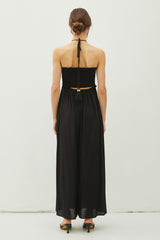 Black Back Cutout Smocked Halter Wide Leg Jumpsuit