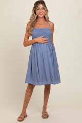 Periwinkle Textured Smocked Maternity Dress