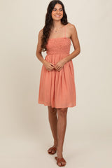 Salmon Textured Smocked Dress