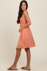 Salmon Textured Smocked Dress