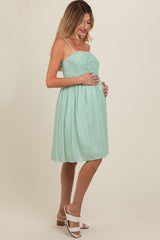 Light Olive Textured Smocked Maternity Dress