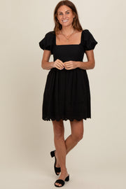 Black Eyelet Lace Puff Sleeve Dress