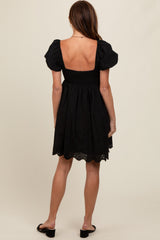 Black Eyelet Lace Puff Sleeve Dress