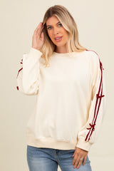 Cream Velvet Bow Accent Maternity Sweatshirt